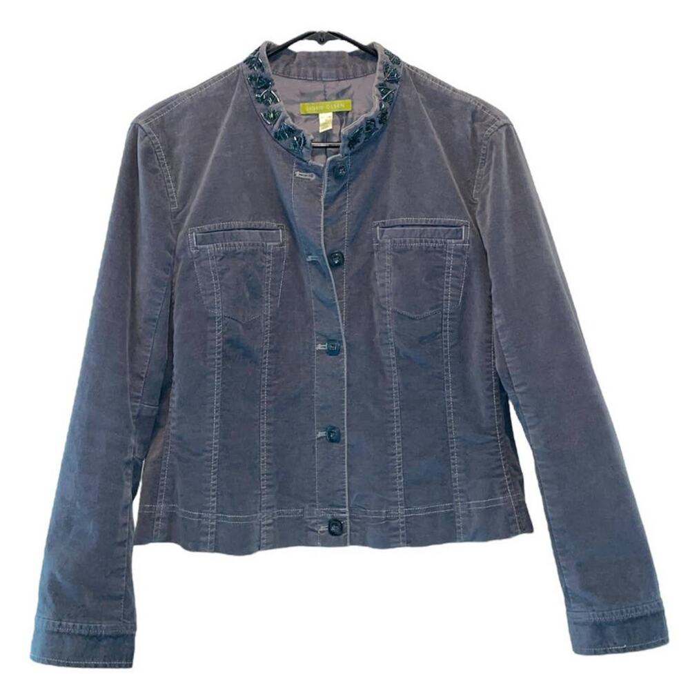 Sigrid Olsen Vintage Gray Brushed Cotton Beaded Collar Jacket Petite 8